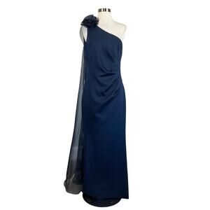 Eliza J Women's Formal Dress Size 4 Blue One Shoulder Caped Mermaid Gown
